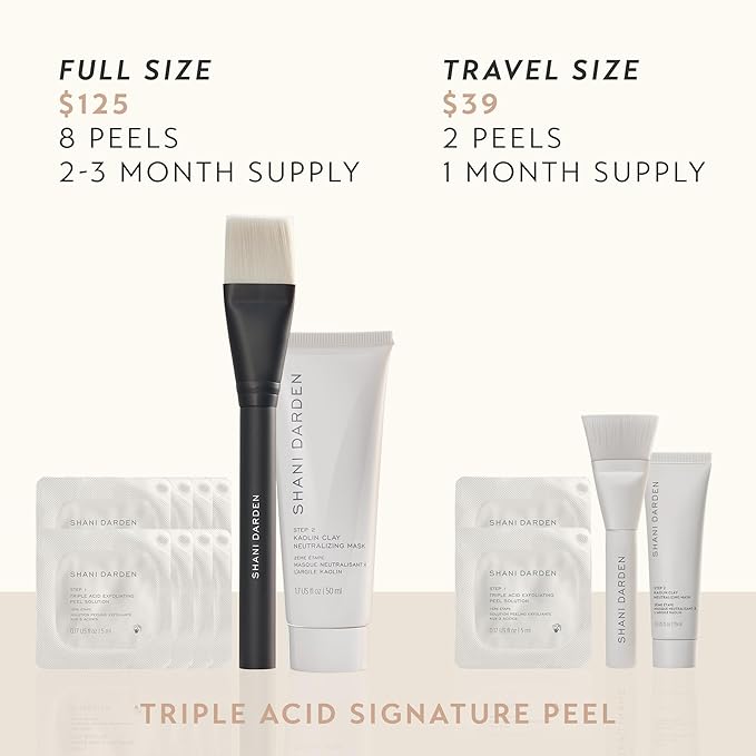 SHANI DARDEN SKIN CARE Triple Acid Peel, 2-Step Exfoliating Face Peel with Mandelic, Lactic & Glycolic Acids, Kaolin Clay Neutralizing Mask & Brush, Helps Improve Dark Spots & Skin Texture, 0.5 fl oz-VivaGrace Women
