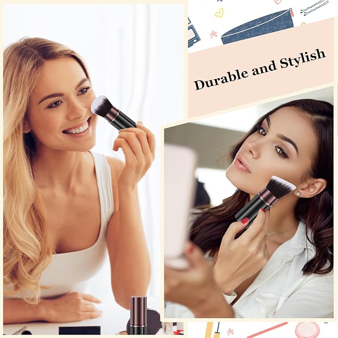 Retractable Makeup Brush, Travel Kabuki Powder Makeup Brush 2 Pack, Foundation Face Blush Brushes for Blending Liquid, Blush, Bronzer, Buffing, Sunscreen,Flawless Cosmetics-VivaGrace Women