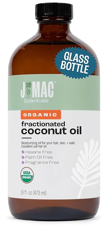 J MAC BOTANICALS Organic Fractionated Coconut Oil (16 Ounce Glass Bottle) Organic Carrier Oil and for DIluting Essential Oils, Moisturizer, Hair Care-VivaGrace Women