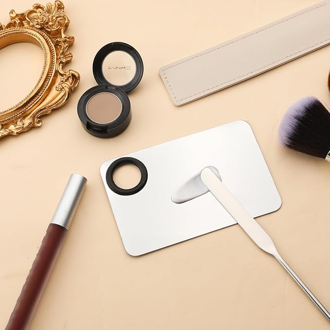 Foundation Spatula, Stainless Steel Makeup Mixing Palette with Makeup Spatula Korean Reusable Cosmetic Spatula Tool for DIY Liquid Foundation Nail Polish Contour Primer-VivaGrace Women