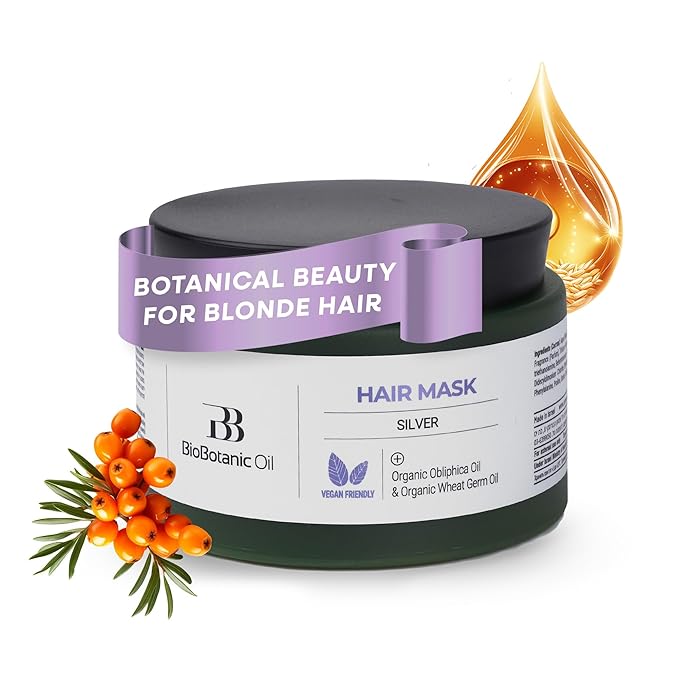 Bio Botanic Oil Hair Mask for Blonde & Bleached Hair | Deep Hydration & Anti-Brass Treatment | Enriched with Organic Wheat Germ & Obliphica Oil | Blue Pigment Formula | SLS-Free, Paraben-Free | 250ml-VivaGrace Women
