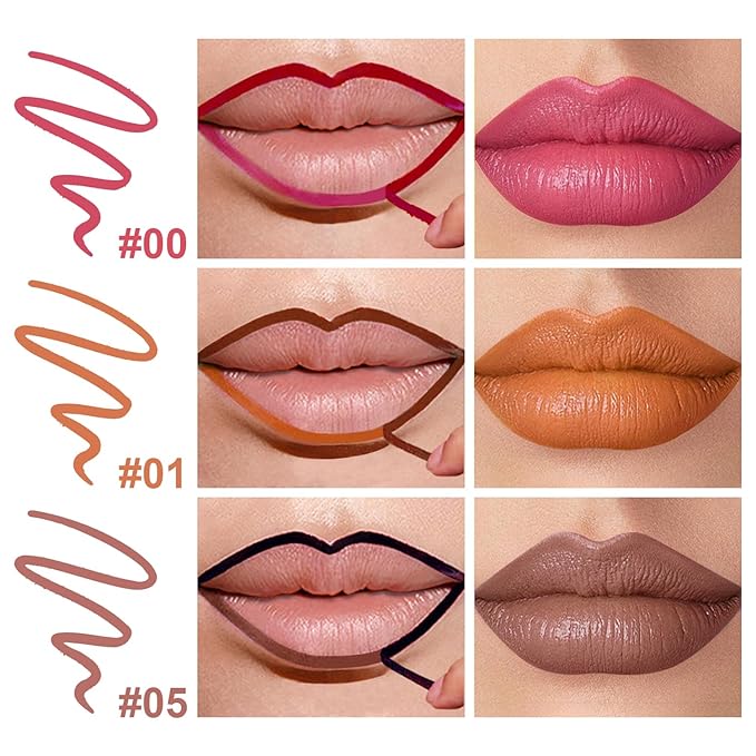 3 Colors Peel Off Lip Liner Stain with Tweezer, Long Lasting Waterproof Lip Tint Stains Makeup Set with Matte Finish for Women, Natural Look, Easy to Use, for All Skin Types (#015, M)-VivaGrace Women