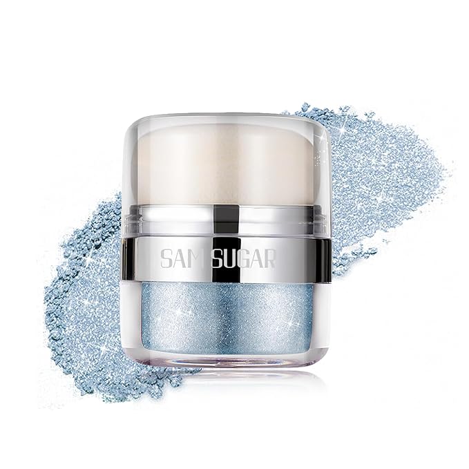 Glitter Body Highlighter Powder Body Shimmer Sparkle Face Brightening Highlighter Powder for Face Eyes Body Glow Makeup With sponge head(08#)-VivaGrace Women