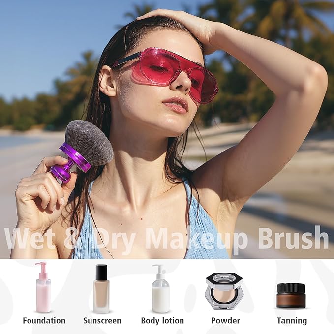 Self Tanner Brushes- Extra Large Blend & Blur Body Kabuki Brush & Back Sunscreen Applicator with Handle, 2 Pcs, Body Makeup Brushes for Legs, Face, Foundation, Tanning, Back Lotion Applicator (Purple)-VivaGrace Women