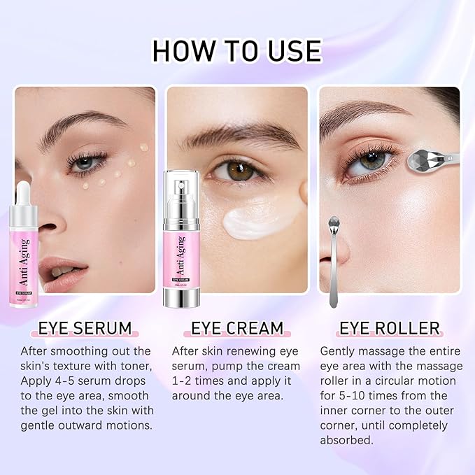 5% Caffeine Eye Cream Eye Serum Kit for Dark Circles Under Eye Treatment For Puffiness Bags And Wrinkles Eye Cream Anti Aging Eye Serum & Eye Roller 2 Fl Oz-VivaGrace Women