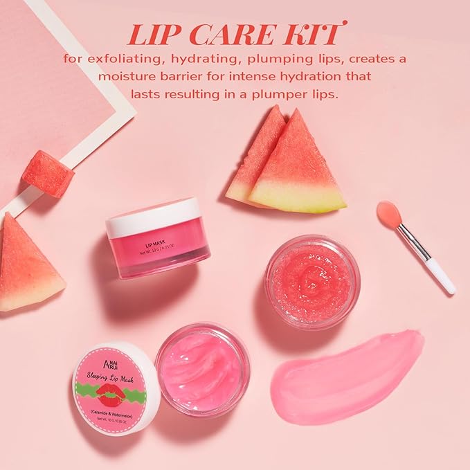 Lip Mask Set, Lip Scrub & Lip Butter, Overnight Lip Treatment Set Enriched With Skin Softening Ceramide & Watermelon and Hydrating Shea Butter, For A Softer & Smoother Pout-VivaGrace Women