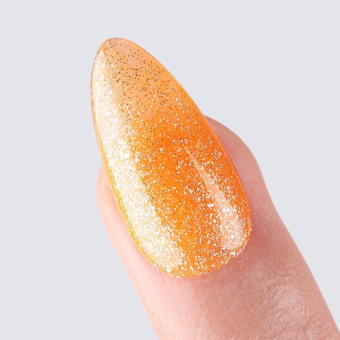 Imtiti Gel Nail Polish, 1 Pcs 15ml Translucent Glitter Coral Orange Color Soak Off UV LED Nail Gel Polish Nail Art Starter Manicure Salon DIY at Home Nail Lamp Needed