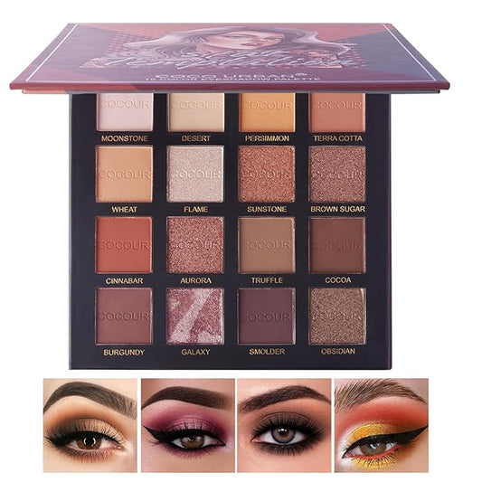 Rechoo 16 Colors Eyeshadow Make-up Palette Neked, Nude Brown Color Matte Shimmer Eye Shadow, High-Pigmented Eyeshadow Neutral, Long-lasting Powder Eyeshadow Palette for Daily and Smokey Make-up-VivaGrace Women