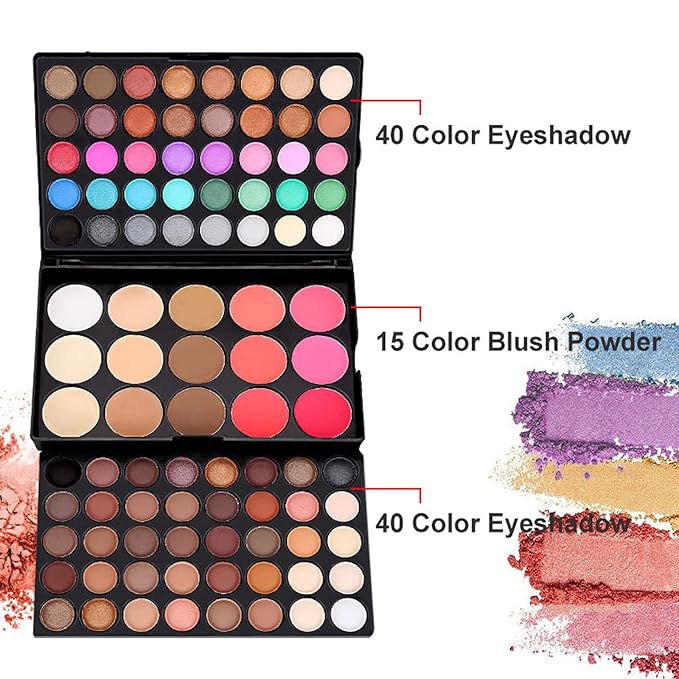 Professional All in One Makeup Kits for Women, Cosmetic Essential Starter Bundle, Eye Shadow, Blush, Liquid Lipgloss, Foundation Brush, Makeup Set with Makeup Bag, Christmas Valentines Gift Box-VivaGrace Women