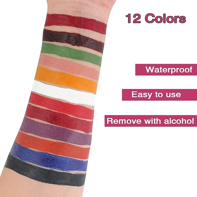 Depvision SFX 12 Color Flesh Tone Alcohol Activated Makeup Palette for Special Effects,Waterproof Skin Tone FX Makeup for Professional Makeup Artists Cosplay Halloween Theatrical Makeup-VivaGrace Women