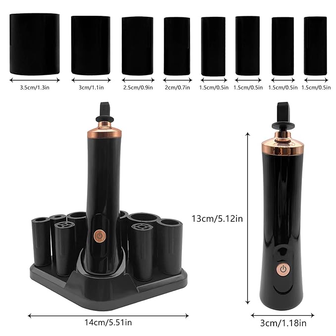 Nail Lacquer Shaker, Nail Polish Mixer, Portable Electric Eyelash Glue Shaker with 2 Connectors and 8 Sizes of Caliber Liquid Evenly Mixer for Eyelash Extension Lash Glue Ink (Black)