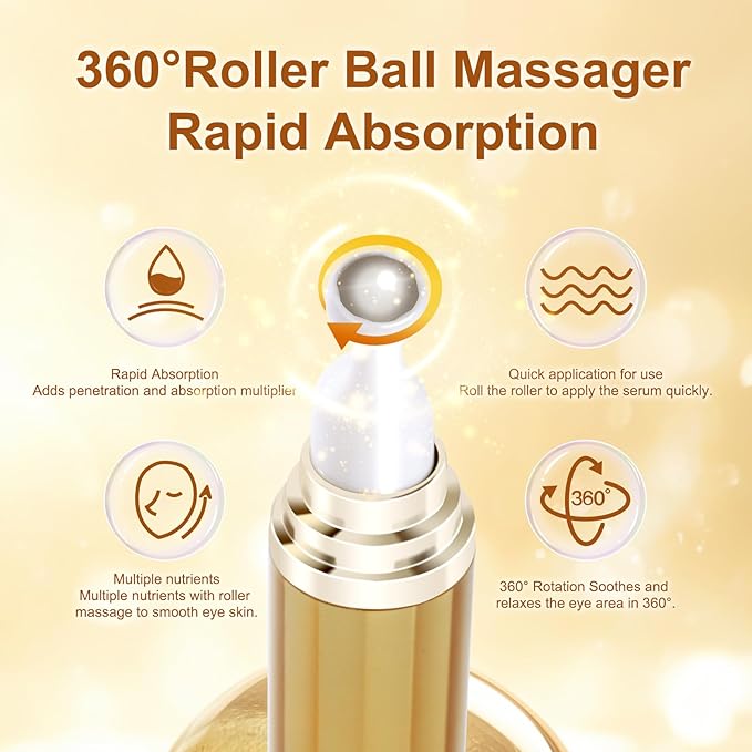 5% Caffeine Eye Serum With Roller For Dark Circles & Puffiness Bags Under Eye Treatment- Caffeine Eye Cream with 360° Massage Ball Roller For Anti Aging Wrinkles Fine Lines - Under eyes treatment-VivaGrace Women