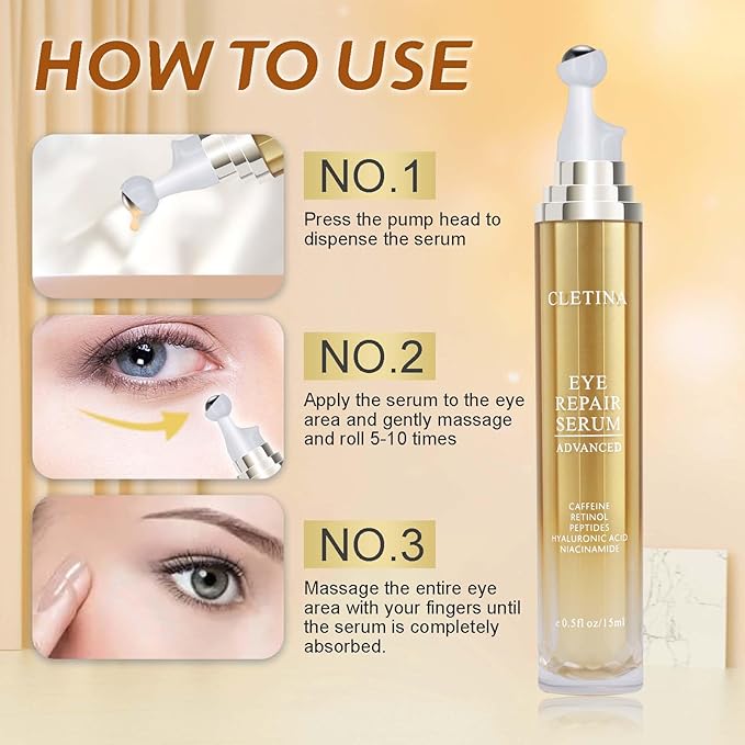 5% Caffeine Eye Serum With Roller For Dark Circles & Puffiness Bags Under Eye Treatment- Caffeine Eye Cream with 360° Massage Ball Roller For Anti Aging Wrinkles Fine Lines - Under eyes treatment-VivaGrace Women