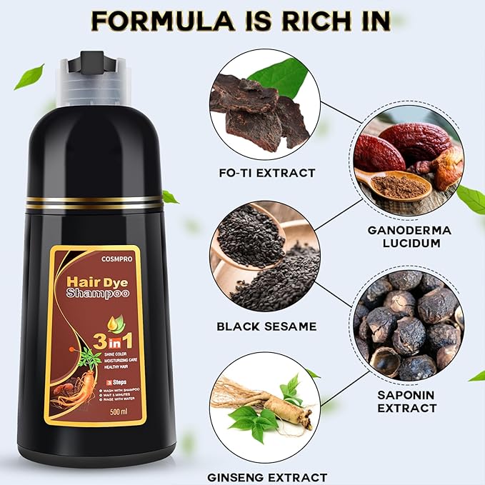 Hair Dye Shampoo Chestnut Brown Hair Color Shampoo for Gray Hair Coverage Herbal Hair Dye Shampoo 3 in 1 for Men and Women, Instant Color Shampoo-VivaGrace Women