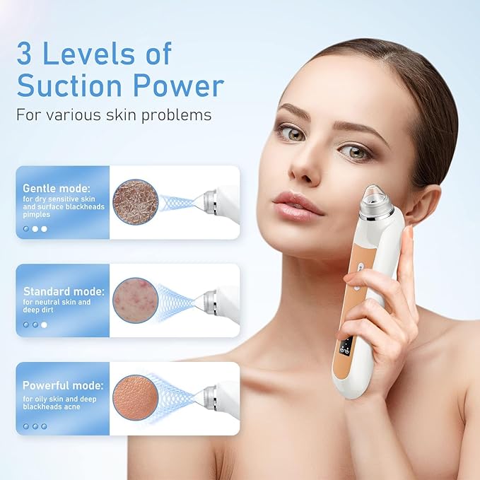 Facial Pore Blackhead Remover Vacuum, 1080P Camera Blackhead Remover, 20x Zoom, 8 LEDs & 3 Suction Modes, 800mAh Battery & USB - 6 Heads Pore Cleaner Kit for Women&Men(Orange)