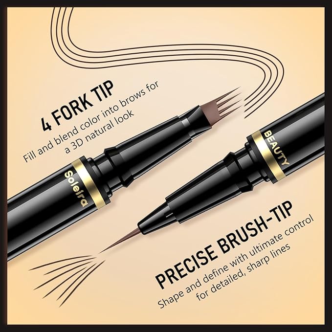 Eyebrow Pen, Soleira Waterproof Eyebrow Pencil with 4 Tip Microblading Eyebrow Pen and Dual-ended Eyebrow Brush, for Natural-Looking Brows, Long-Lasting, COFE Dark Brown