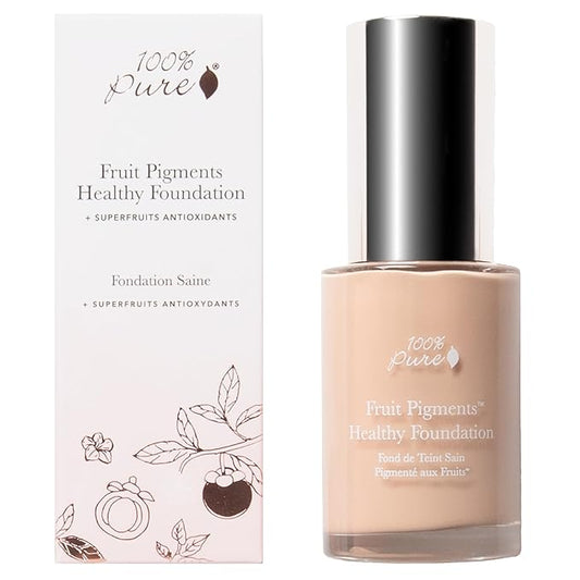 100% PURE Healthy Foundation Full Face Coverage Makeup, Liquid Matte Finish with Anti-Aging Benefits - Vegan Gorgeous Fruit Pigmented White Peach Color (Light with Warm Undertone) - 1 Fl Oz-VivaGrace Women