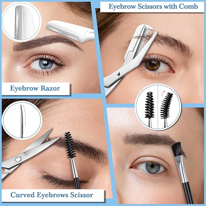 TsMADDTs Tweezers for Women Facial Hair, 8 in 1 Eyebrow Kit with Tweezers, Scissors, Razor, Brush with Travel Bag, Eyebrow Shaping Kit-VivaGrace Women