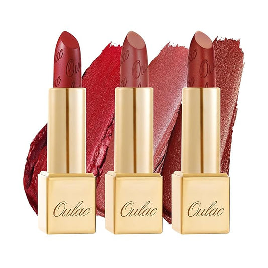 Oulac Metallic Red Lipstick Set 3PCS High Impact Lipcolor with Moisturizing Formula, Vegan Beauty, Full-Coverage Lip Color, Gift Lipstick for Women, 4.3g X 3PCS, 12+GM05+GM13-VivaGrace Women