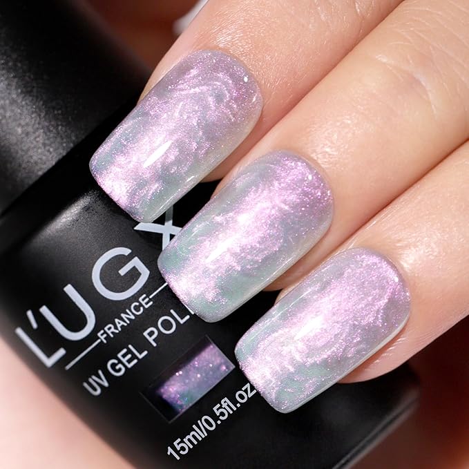 L'UGX Pearl Gel Nail Polish 15ML Aurora Iridescent Gel Polish Mermaid Shimmer Glazed Donut Pearlescent UV Gel Colors for Nails Art DIY Manicure at Home Salon Holiday Gifts for Women LGS-712