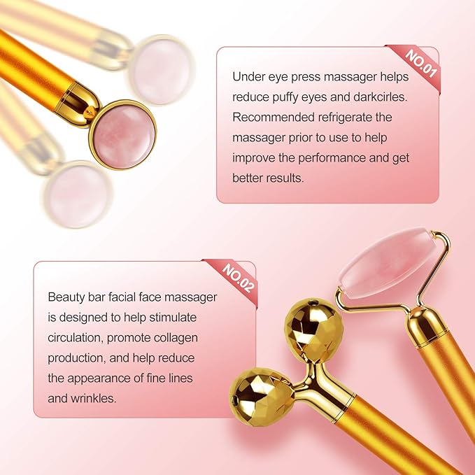3-IN-1 Electric Jade Roller 3D Roller Facial Roller & Face Massager,Gold-VivaGrace Women