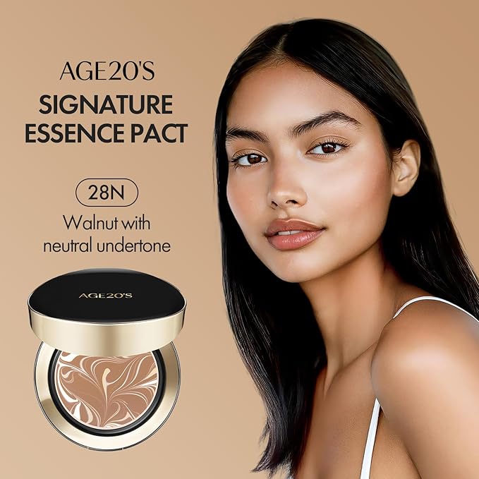 AGE20'S Signature Essence Pact SPF 50+ | Pack of 1 | 28N WALNUT | Cream Foundation, Dewy Finish, Natural Coverage | Korean Cushion Foundation-VivaGrace Women