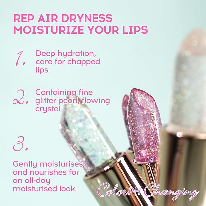 Ph Mood Magic Color Changing Lipstick, Crystal Flower Jelly Lipstick, Pearl Shimmer Lipstick Plumping Glimmer Glow Lipstick Long Lasting Nourishing Moisture Lip Care Color Change Lip Gloss(2#)-VivaGrace Women