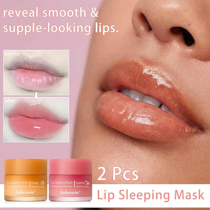 Lip Mask Overnight, Lip Sleeping Mask, lip Mask With Vitamin C, Antioxidants, Improves Dryness, Hydrating &Prevention Dry and Crack Lip Scrubs Exfoliator (peach&grapefruit)-VivaGrace Women