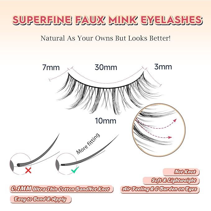 Manga Lashes Natural False Eyelashes 10MM Short Anime Lashes Thin Band Korean Lashes 3D Volume Strip Lashes Wispy Manhua Eyelashes 7 Pair Asian Lashes Siligli-VivaGrace Women
