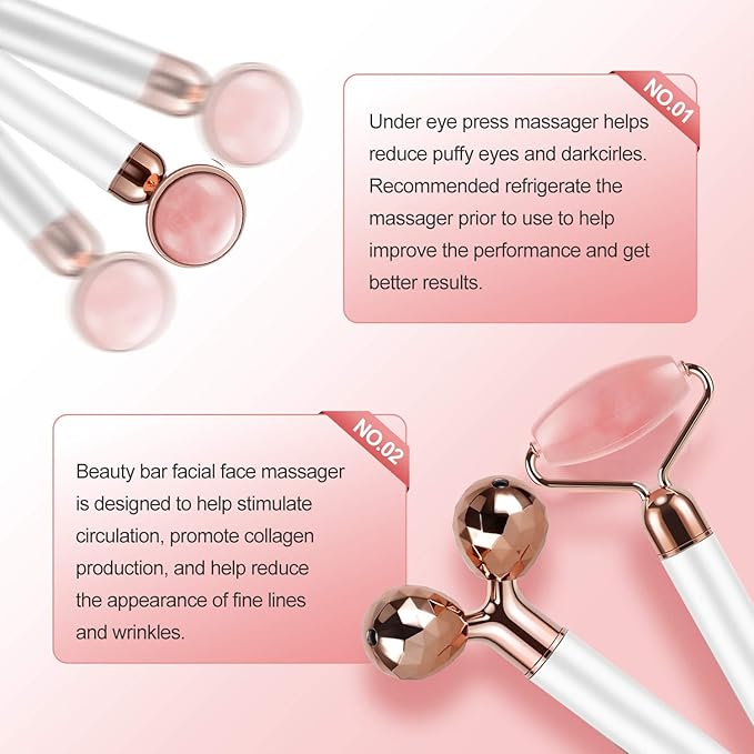3-IN-1 Electric Jade Roller 3D Roller Facial Roller & Face Massager, Rose Quartz-VivaGrace Women