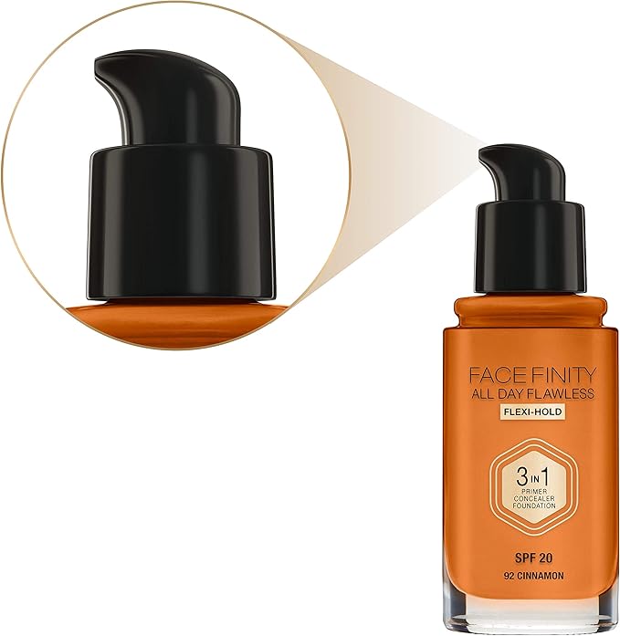 Max Factor Facefinity 3-in-1 All Day Flawless Foundation SPF 20#092 Cinnamon 7.05 Ounce-VivaGrace Women