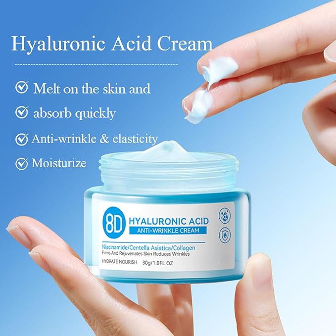 8D Hyaluronic Acid Face Care Set, Hydrating Skin Care Set Moisturize Skin, Smooth Fine Lines, Improves Skin Elasticity, Anti-Aging Skin Care Set with Cleanser,Eye Cream,Face Cream,Serum,Mask-VivaGrace Women