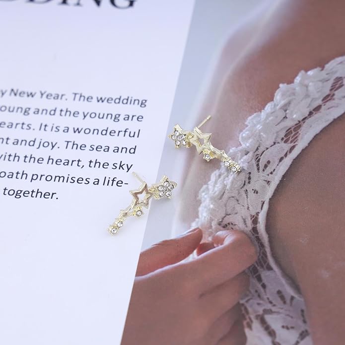 Boho Cz Star Ear Crawler Earrings Crystal Star Climber Earrings Gold Star Stud Earrings Vintage Cluster Star Earrings Jewelry for Women-VivaGrace Women