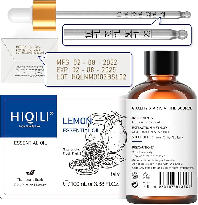 HIQILI Lemon Essential Oil, Household Cleaning, Air Purification, Skin Care, Can be Added to Cleansers, Sprays, Body Lotions Use - 3.38 Fl Oz/100ML-VivaGrace Women