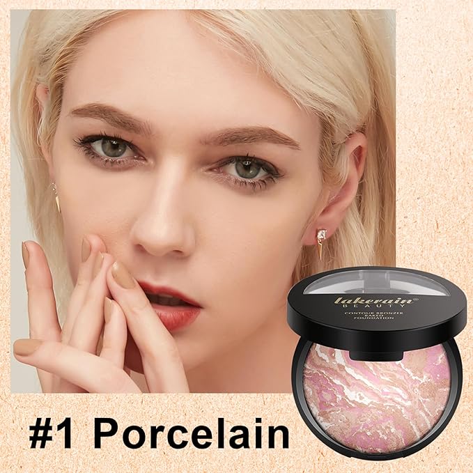 Baked Powder Foundation Makeup, Brighten Color Correcting Foundation Make up, Foundation for Mature Skin, Face Powder for Women, Full Coverage, Natural Finish & Easy to Use #01-VivaGrace Women