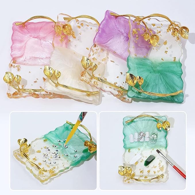 2023 Retro Nail Art Palette, Nail Painting Mixed Color Palette with Leaves Handle, Nail Holder Gel Color Makeup Display Board Pallet (Green)-VivaGrace Women