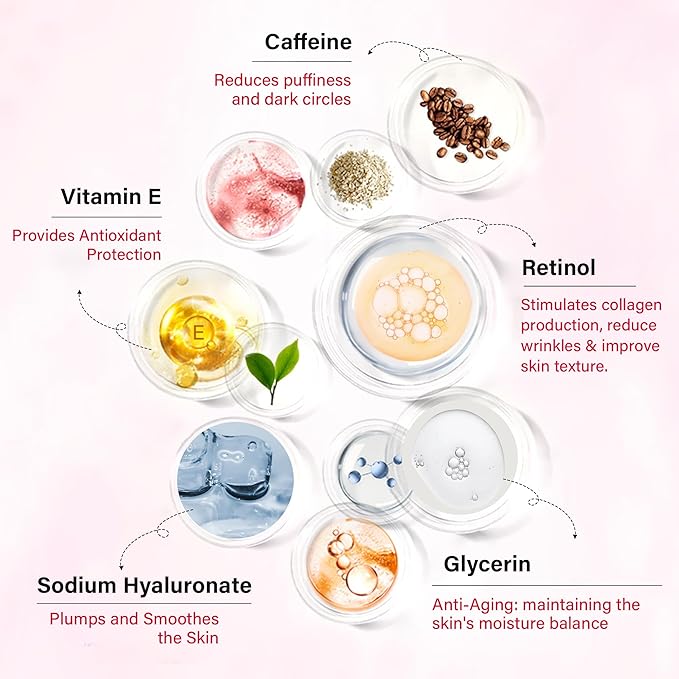 Caffeine Eye Cream Anti Aging: Eye Cream With Retinol, Sodium Hyaluronate, Vitamin E, For Dark Circles, Wrinkles, Puffiness & Fine Lines - Advanced Metal Applicator For Under Eye Bags And Puffy Eyes-VivaGrace Women