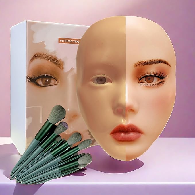 3D Makeup Practice Face, XIJIEMAO Mannequin Head For Makeup, Reusable Silicone Full Makeup Mannequin Head With Stand And Brush Set, Eye Shadow Makeup Face Board, Emerging Makeup Artist, Girl'S Gift-VivaGrace Women