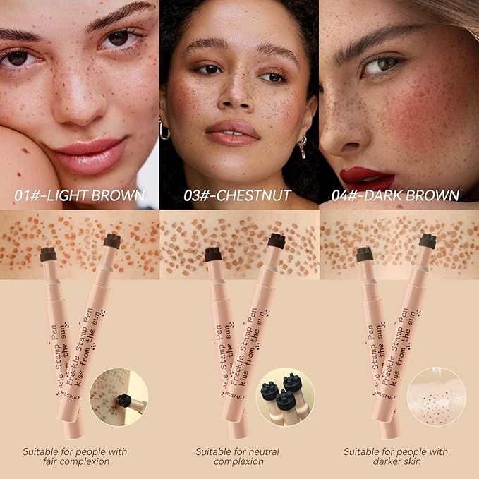 AKARY Stamp Freckle Pen Natural Lifelike Fake Freckles Makeup, Waterproof Long Lasting Quick Dry 5 Comb Corners Natural Like Face Freckle Makeup Pen for Effortless Sunkissed Makeup, 02-Natural Coffee-VivaGrace Women