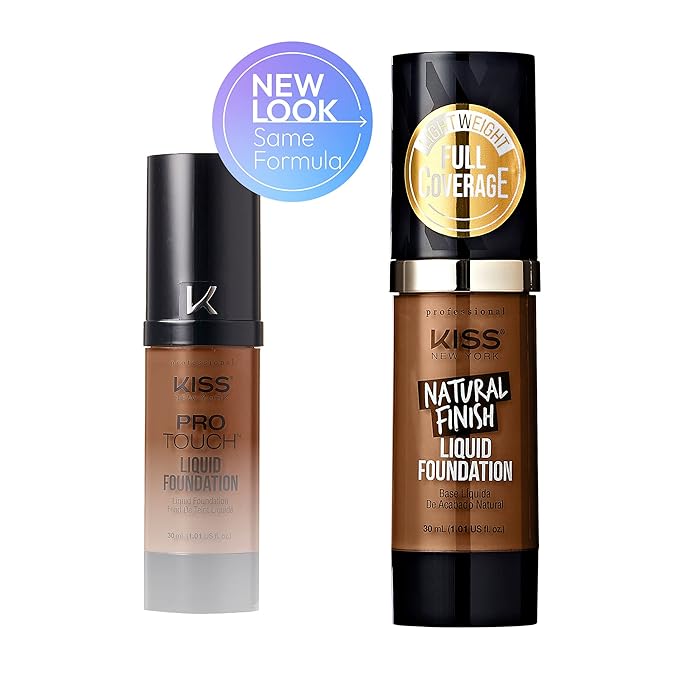 Kiss New York Professional Liquid Foundation - Lightweight and Hydrating Formula, Natural Finish, Control Shine, Cover Pores, Medium to Full Coverage, Green Tea Extract (Caramel)-VivaGrace Women