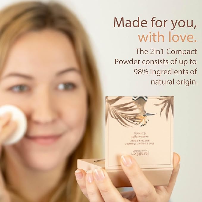 Pure 2in1 Compact Powder Feather Light 01 Ivory by Jean&Len, for a flawless transition and natural look, lasts 24 hours, with organic ingredients, vegan-VivaGrace Women