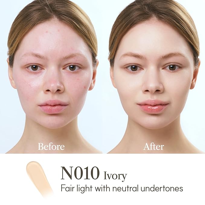 THE FACE SHOP Ink Lasting Liquid Foundation, Full Coverage, 72‑Hour Wear Semi‑Matte Finish, Makeup with Bakuchiol, N010 Ivory, 0.84 Fl. Oz.-VivaGrace Women