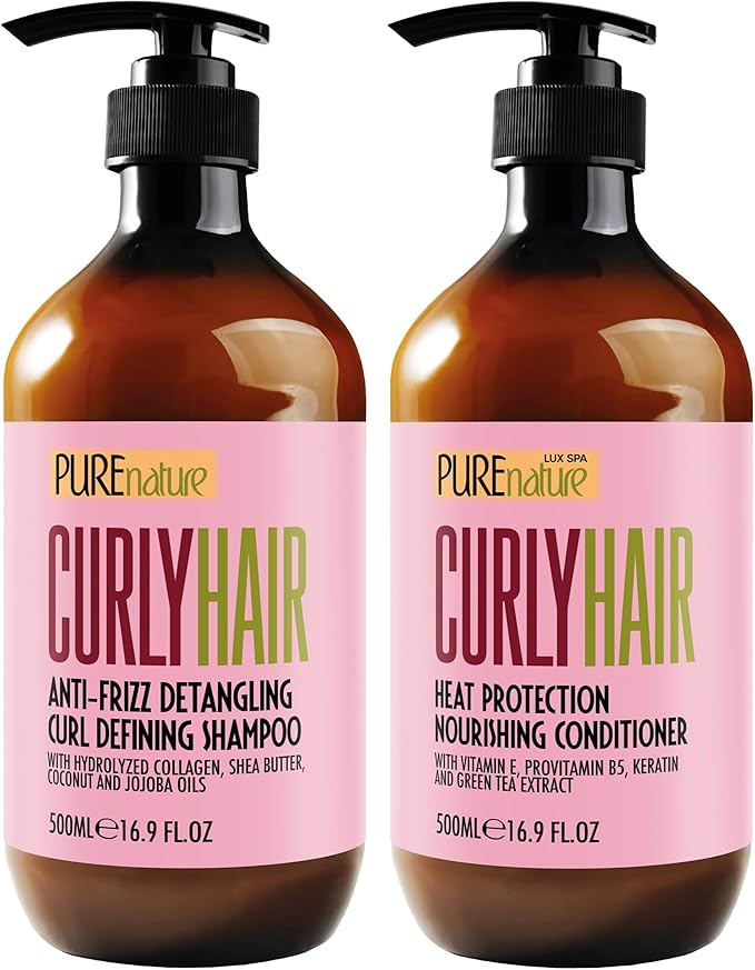Curly Hair Shampoo and Conditioner Set - Sulfate Free and Color Safe - For Wavy, Frizzy, Fine, Black and Permed Styles - Moisturizing for Men and Women - Deep Curl Hydrating Products with Argan Oil-VivaGrace Women