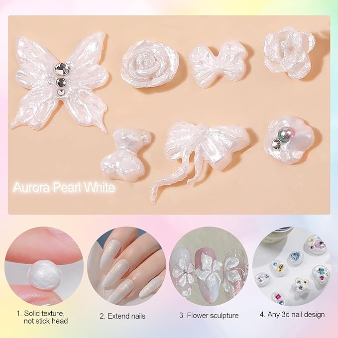 3D Pearl Nail Gel Non-Sticky Hand Solid Builder Gel for Carving Molding Nail Extension Silk Bridesmaids Bride Design Soak Off UV/LED Salon Home DlY, 15g