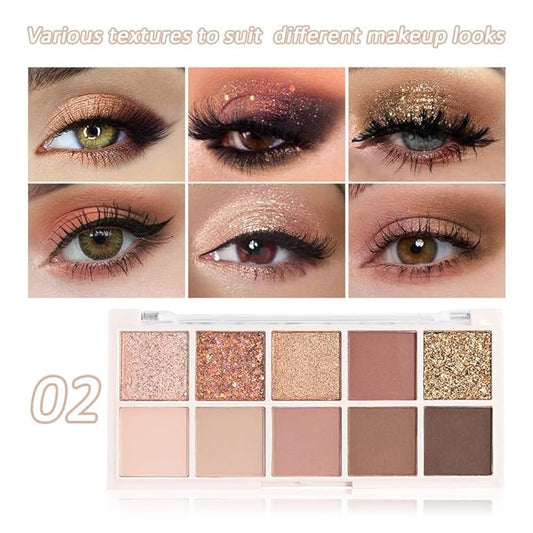 Ten Color Matte Shimmer Eyeshadow Makeup Palette,Orange Smoky Red Dark Golden & Nude Brown Pink Dark Brown 10 Color Series Powder Eye Shadow,Daily Makeup Eyeshadow,Easy to Carry,Vegan&Cruelty-Free 02#-VivaGrace Women