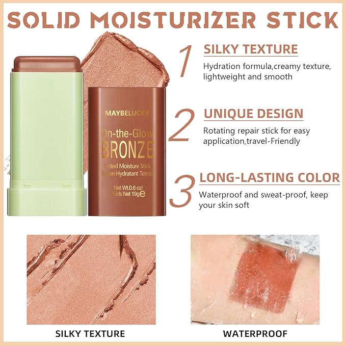 Cream Contour Stick for Cheeks Tint, Multi-Use Makeup Highlighter Blush Bronzer Stick, Natural Glow Solid Moisturizer Stick Blendable Illuminator On-the-Go Shimmer Cream Contour Makeup-03-VivaGrace Women
