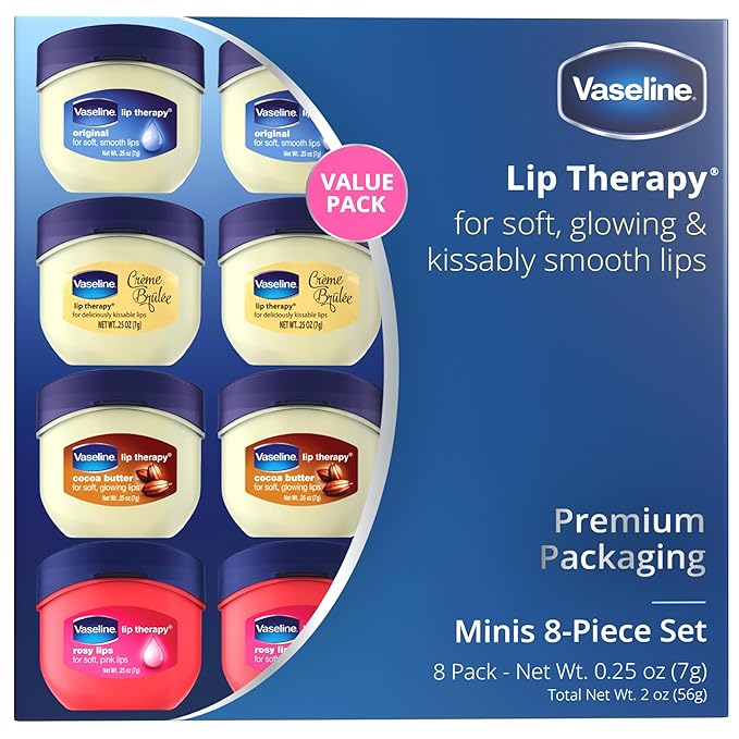 Vaseline Lip Therapy Rosy Lips, Cocoa Butter, Creme Brulee, Original - Vaseline Lip Balm, Tinted and Clear Lip Gloss Set, 2 of Each, 0.25 Oz Ea (8 Piece Set)-VivaGrace Women