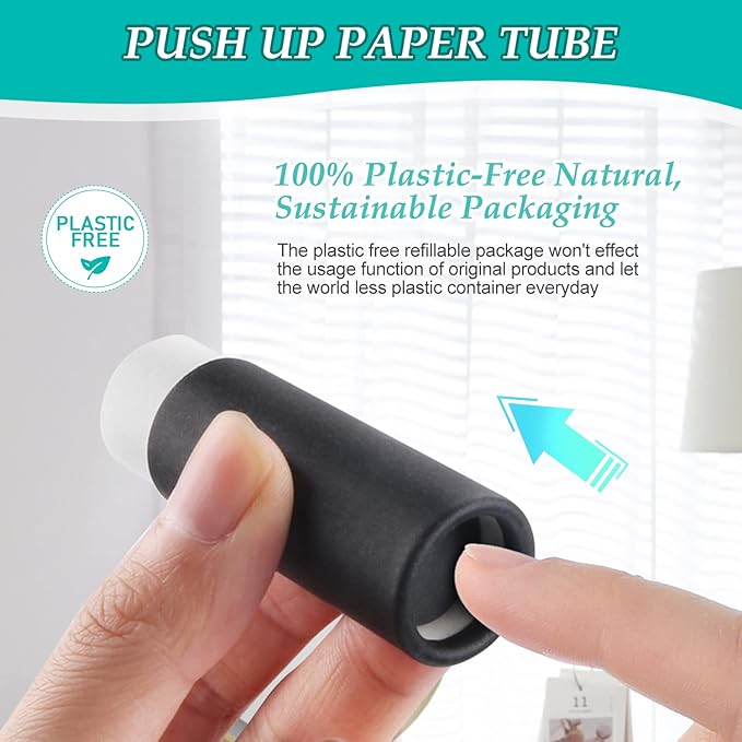 15 Pcs 0.3 oz Paperboard Lip Balm Tubes,Empty Kraft Paper Chapstick Tube Holder,Push-Up Style Biodegradable Solid Perfume Lip Gloss Container for DIY Homemade Balm Container,Natural Packaging- Black-VivaGrace Women