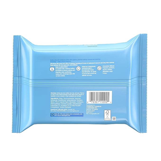 Neutrogena Fragrance-Free Makeup Remover Wipes, Daily Facial Cleanser Towelettes, Gently Removes Oil & Makeup, Alcohol-Free Makeup Wipes, 25 ct-VivaGrace Women