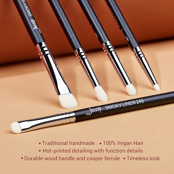 Jessup Eyeshadow Brush Set 7pcs Fluffy Eye Makeup Brushes for Eye Shadow Blending Shader Crease Concealer Black T334-VivaGrace Women